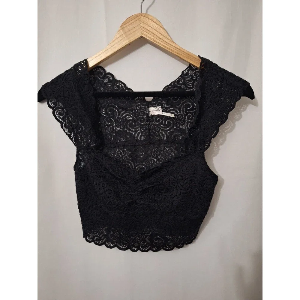 Free People Intimately Chase Me Crop Top Black Lace Brami Bralette Sz XS Sexy